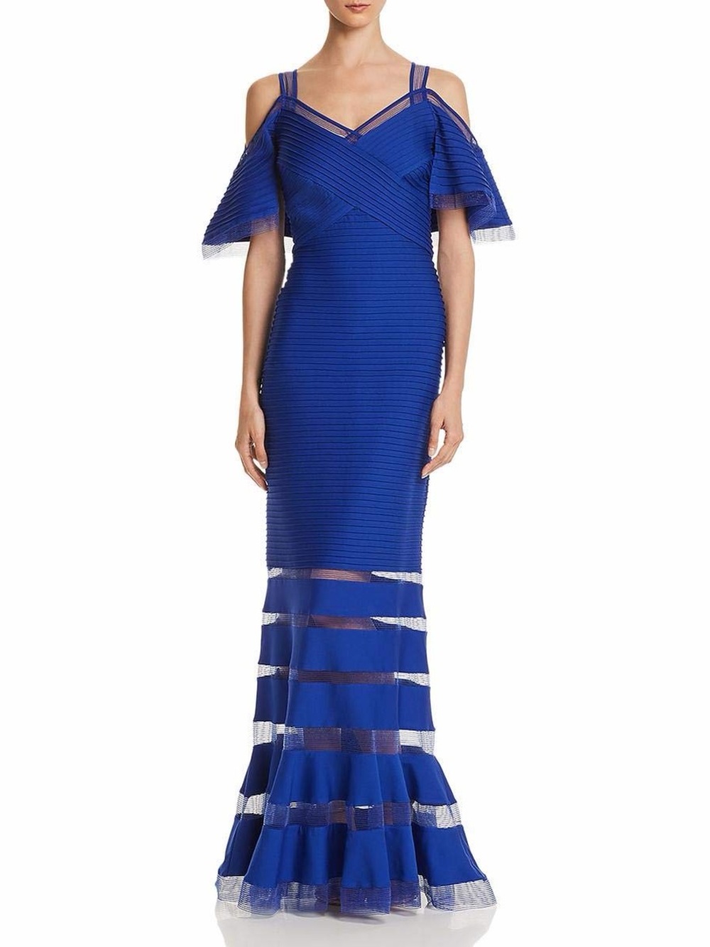 Tadashi Shoji Royal Blue Cold Shoulder Mermaid Gown